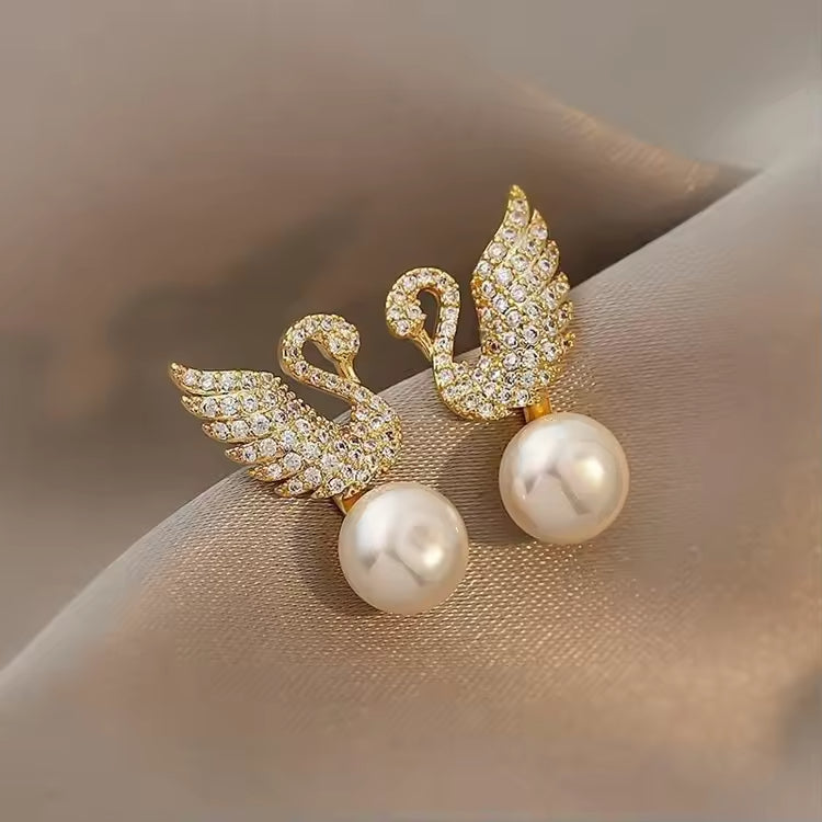 Swan Imitation Pearl Earrings – Graceful & Elegant Jewelry for Women