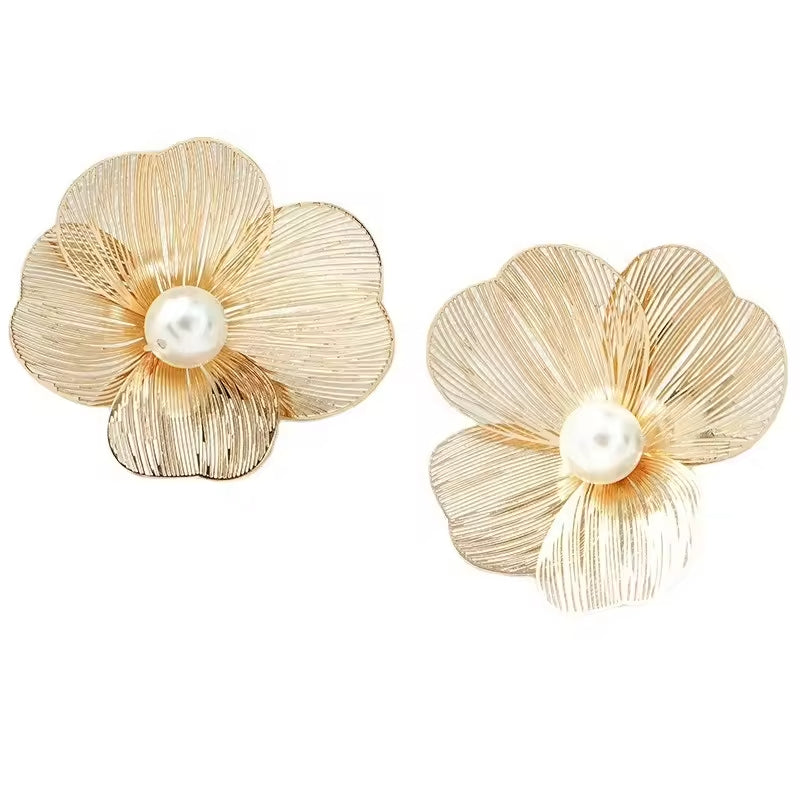 Metal Simple Four Petal Flower Premium Earrings (Gold) – Elegant Floral Studs for Everyday Charm