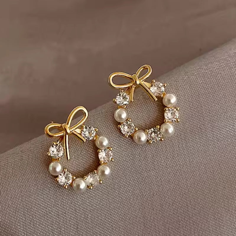 Luxury Pearl Bow Knot Stud Earrings – Elegant & Timeless Jewelry for Women
