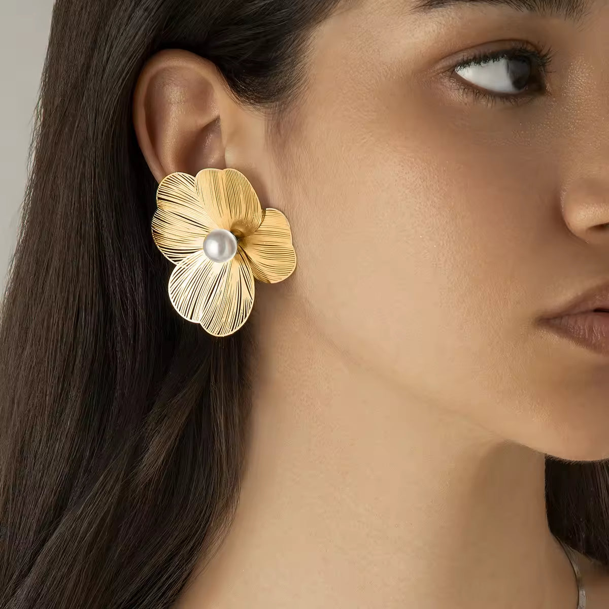 Metal Simple Four Petal Flower Premium Earrings (Gold) – Elegant Floral Studs for Everyday Charm