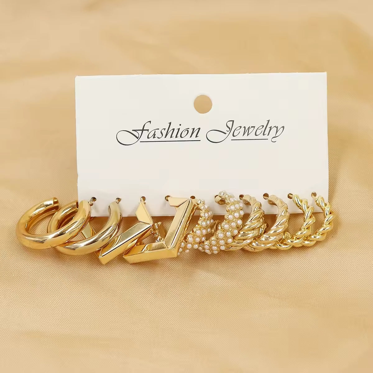 Creative & Minimalist Metal Ring Earrings Set – 5-Piece Collection for Everyday Elegance