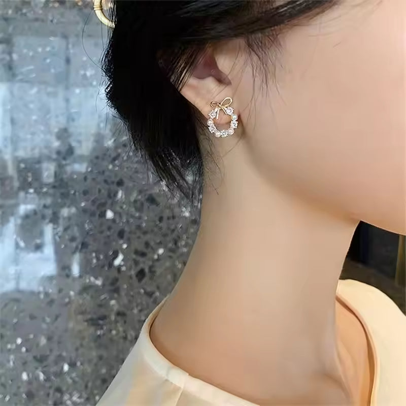 Luxury Pearl Bow Knot Stud Earrings – Elegant & Timeless Jewelry for Women