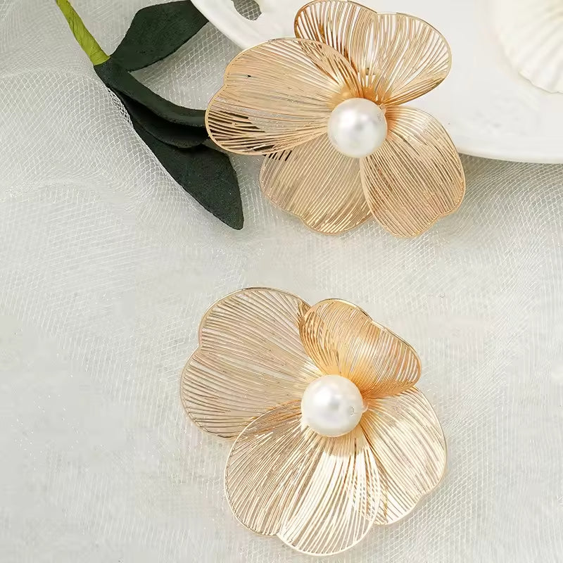 Metal Simple Four Petal Flower Premium Earrings (Gold) – Elegant Floral Studs for Everyday Charm