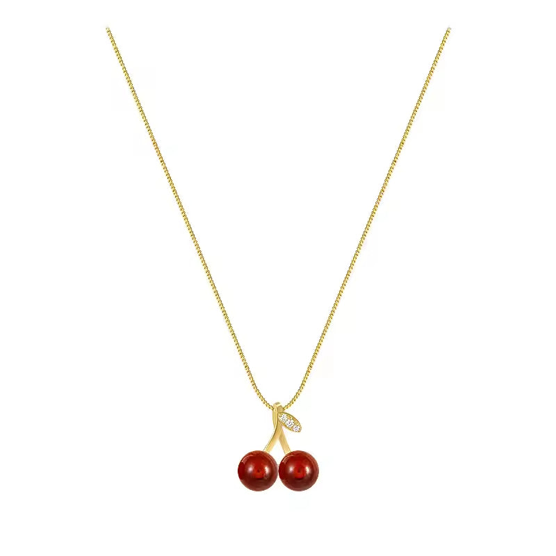 Sweet Delicate Cherry Necklace – Dainty Titanium Steel Pendant for Everyday Charm
