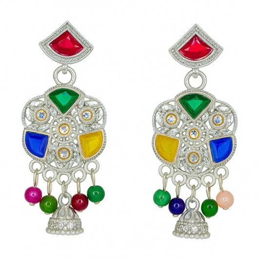 Silver Plated Jhumka Earrings for Women | Traditional Purple Stone Chandbali | Ethnic Partywear & Wedding Jewelry