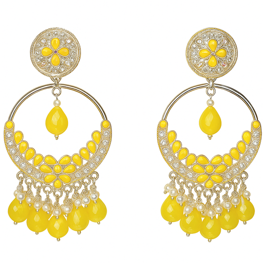 Silver Plated Yellow Stone Jhumka Earrings | Ethnic Chandbali Partywear Traditional Earrings for Women & Girls