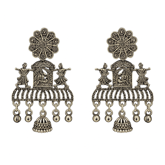 Oxidised Silver Jhumka Earrings for Women & Girls | Antique Ethnic Traditional Party Wear Jewellery | Lightweight Daily Wear Earrings for Wedding & Festive Outfits