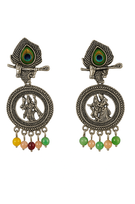 Oxidised Peacock Feather Jhumka Earrings for Women & Girls | Antique Silver Plated Traditional Ethnic Jewellery | Lightweight Party Wear Earrings for Festive & Wedding Outfits (Copy)