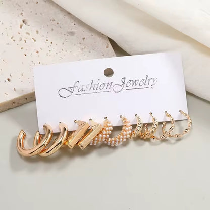 Creative & Minimalist Metal Ring Earrings Set – 5-Piece Collection for Everyday Elegance