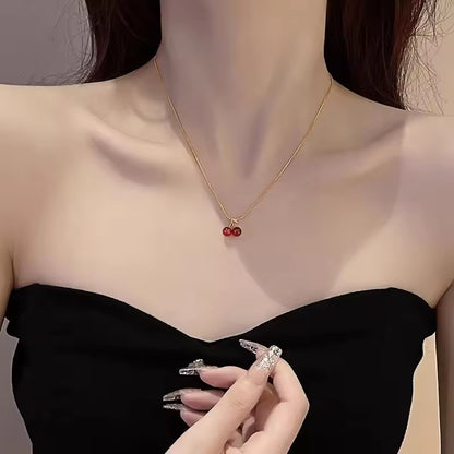 Sweet Delicate Cherry Necklace – Dainty Titanium Steel Pendant for Everyday Charm