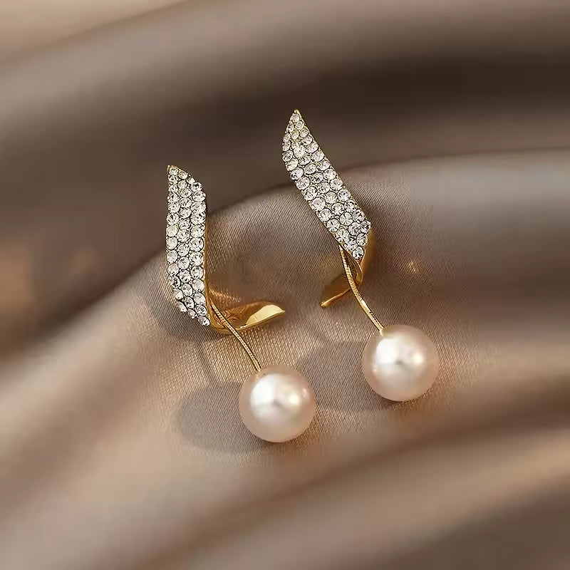 European American Trendy Gold-Plated Statement Earrings – Rhinestone & Pearl Jewelry for Women’s Gifts