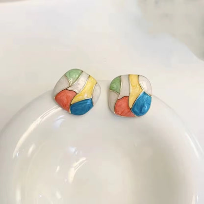 Candy Color Glazed Square Earrings – Multicolored Statement Studs