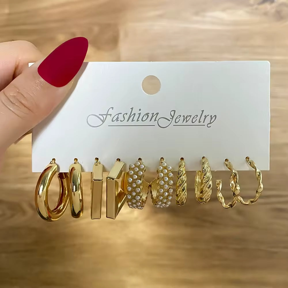 Creative & Minimalist Metal Ring Earrings Set – 5-Piece Collection for Everyday Elegance