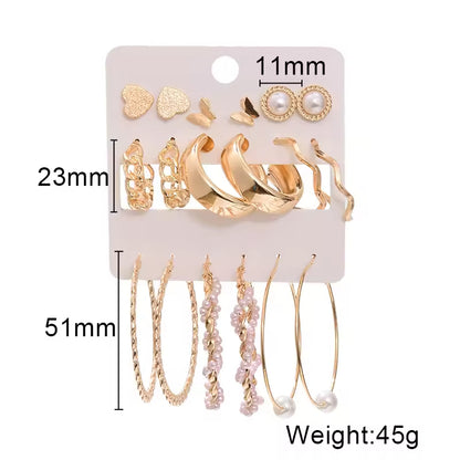 Gold Hoop Earrings Set – 9-Piece Chunky & Twisted Geometric Hoops for Women