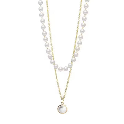 Retro Simple Titanium Steel Short Double Layer Pearl Necklace