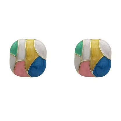 Candy Color Glazed Square Earrings – Multicolored Statement Studs