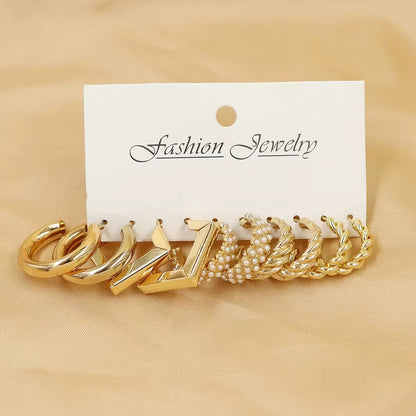 Creative & Minimalist Metal Ring Earrings Set – 5-Piece Collection for Everyday Elegance