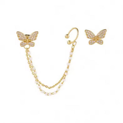Butterfly Pearl Tassel Ear Clip – Elegant One-Piece Chain Ear Bone Cuff