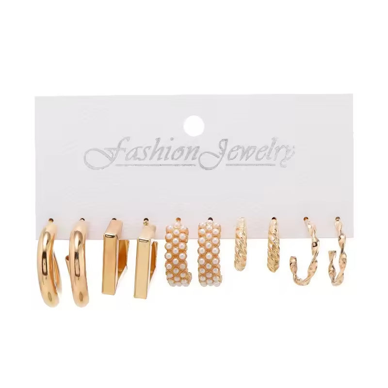 Creative & Minimalist Metal Ring Earrings Set – 5-Piece Collection for Everyday Elegance