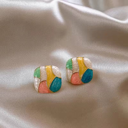 Candy Color Glazed Square Earrings – Multicolored Statement Studs