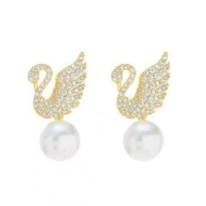 Swan Imitation Pearl Earrings – Graceful & Elegant Jewelry for Women