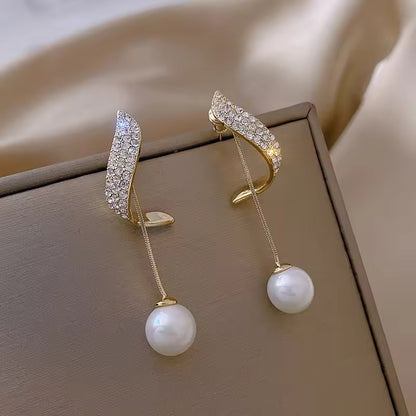 European American Trendy Gold-Plated Statement Earrings – Rhinestone & Pearl Jewelry for Women’s Gifts