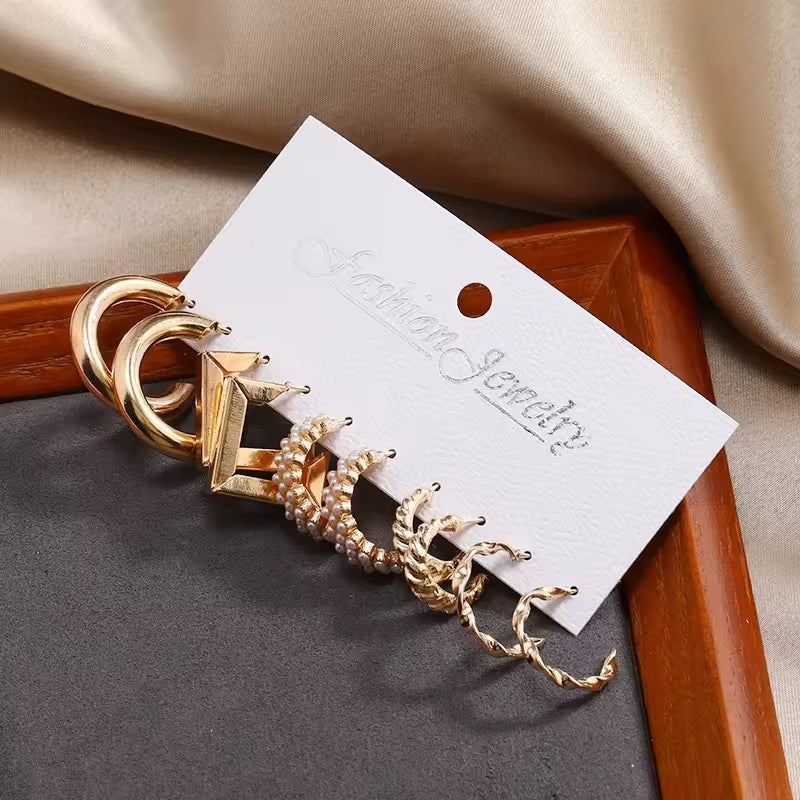 Creative & Minimalist Metal Ring Earrings Set – 5-Piece Collection for Everyday Elegance