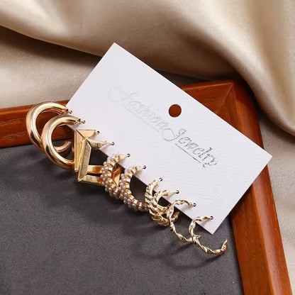 Creative & Minimalist Metal Ring Earrings Set – 5-Piece Collection for Everyday Elegance