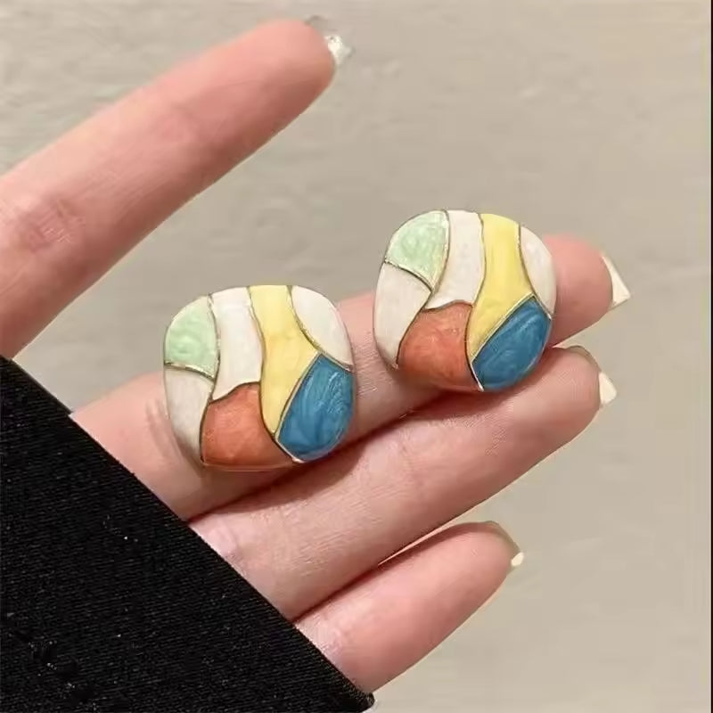 Candy Color Glazed Square Earrings – Multicolored Statement Studs