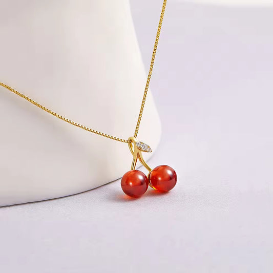 Sweet Delicate Cherry Necklace – Dainty Titanium Steel Pendant for Everyday Charm