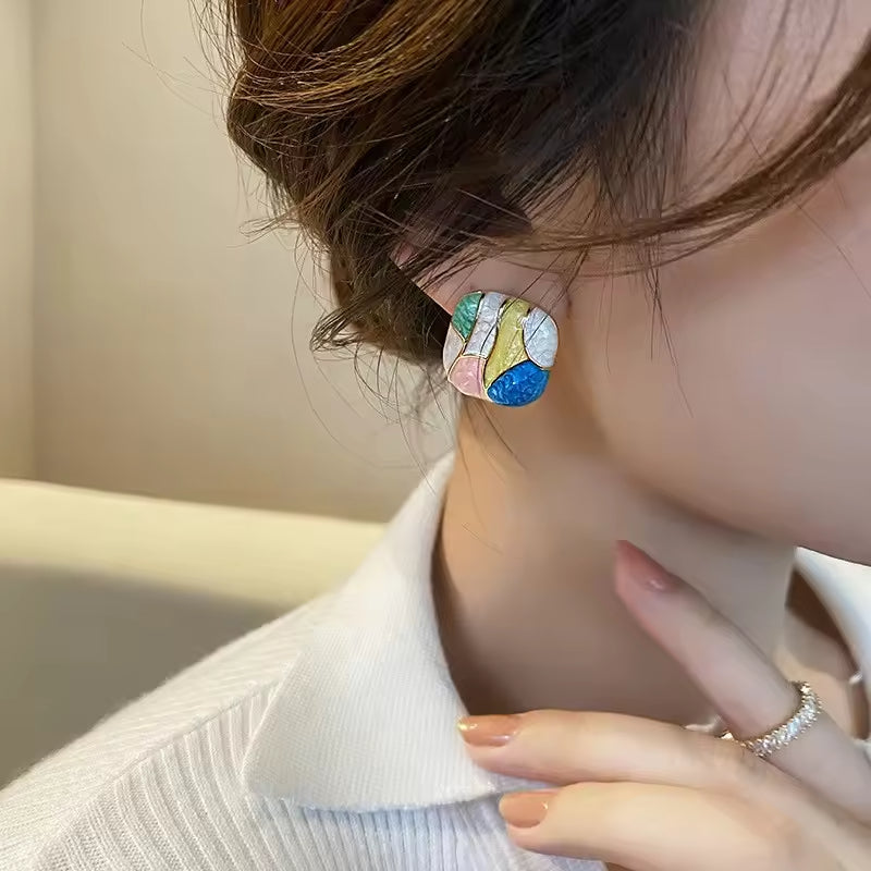 Candy Color Glazed Square Earrings – Multicolored Statement Studs