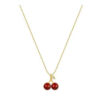 Sweet Delicate Cherry Necklace – Dainty Titanium Steel Pendant for Everyday Charm