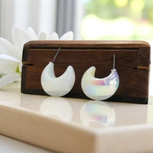 Dun’s Treasure Iridescent Moon Hoop Earrings