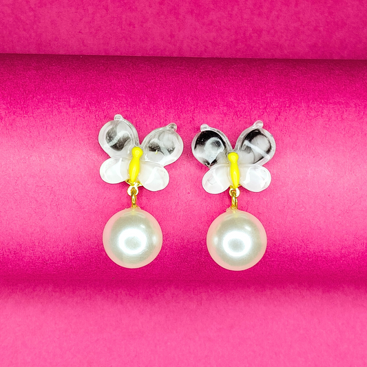 Dun’s Treasure Butterfly Pearl Drop Earrings – Elegant & Lightweight