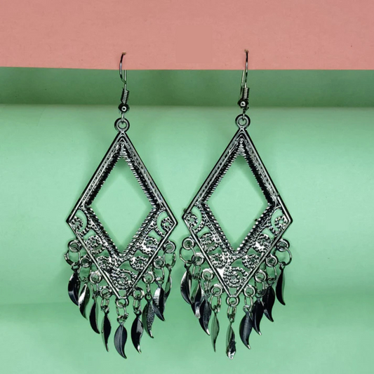 Dun’s Treasure Bohemian Fringe Diamond-Shaped Earrings