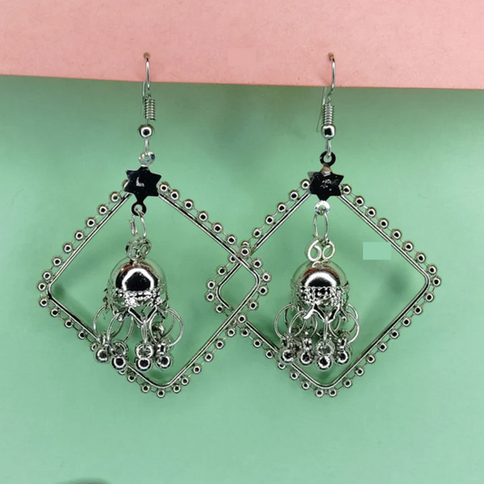 Dun’s Treasure Geometric Statement Earrings with Skull Detail