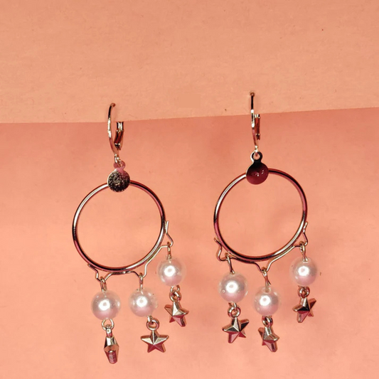 Dun’s Treasure Boho Charm Hoop Earrings with Pearls